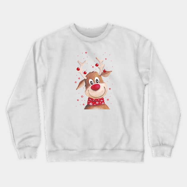 Adorable Christmas Deer Crewneck Sweatshirt by Honu Art Studio